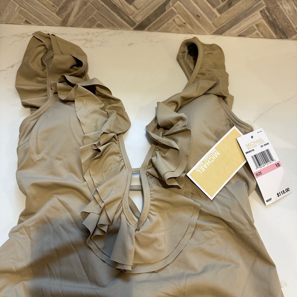 Michael Kors Khaki Ruffle Swimsuit